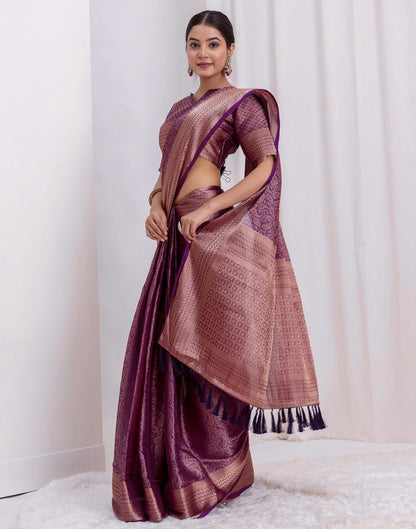Dark Purple Silk Woven Kanjivaram Saree