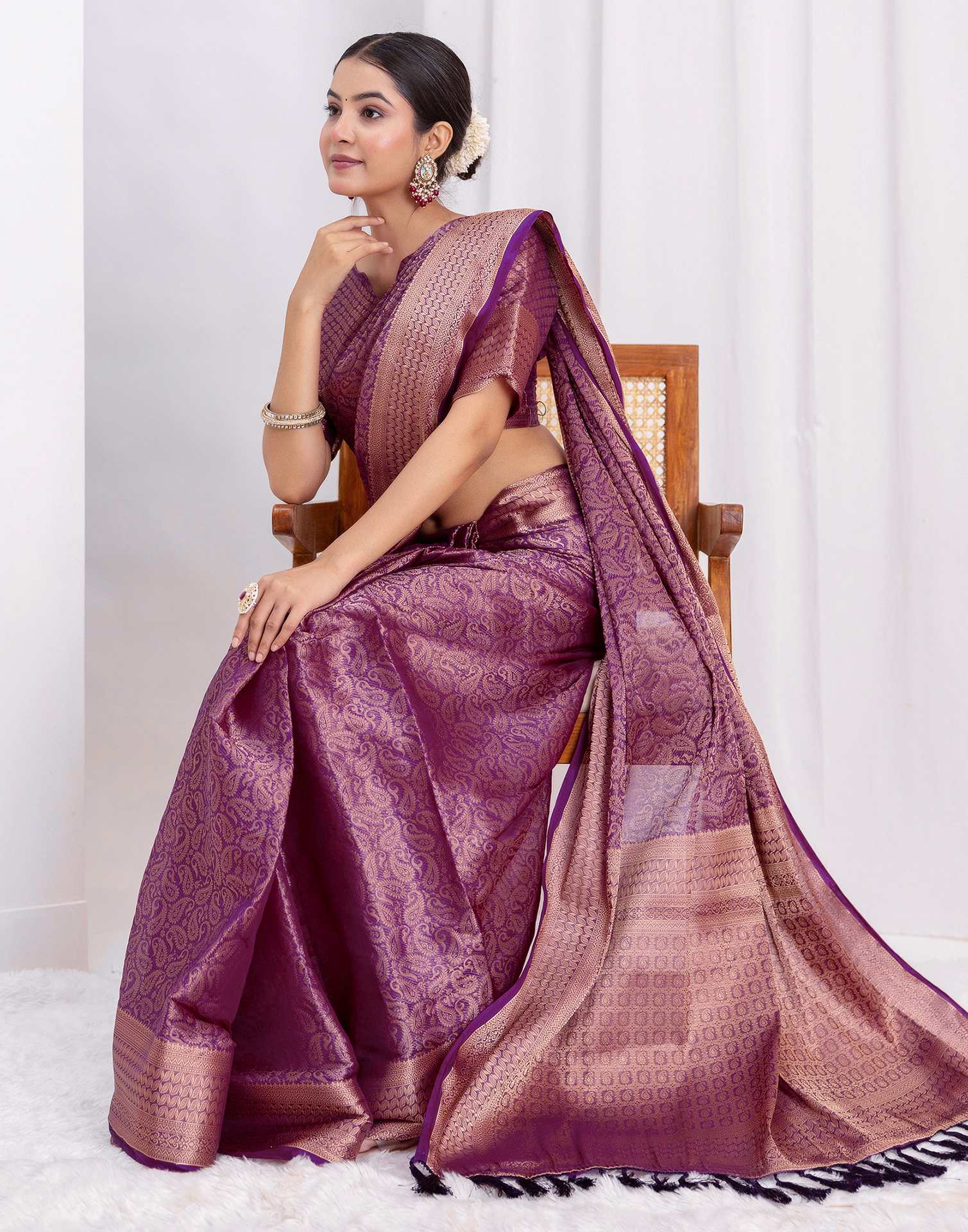 Dark Purple Silk Woven Kanjivaram Saree