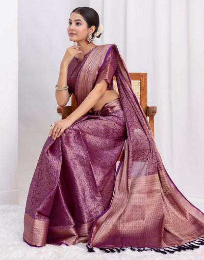Dark Purple Silk Woven Kanjivaram Saree