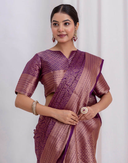 Dark Purple Silk Woven Kanjivaram Saree
