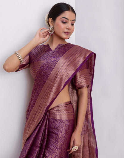 Dark Purple Silk Woven Kanjivaram Saree