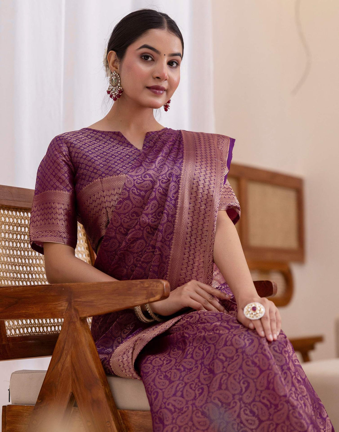 Dark Purple Silk Woven Kanjivaram Saree