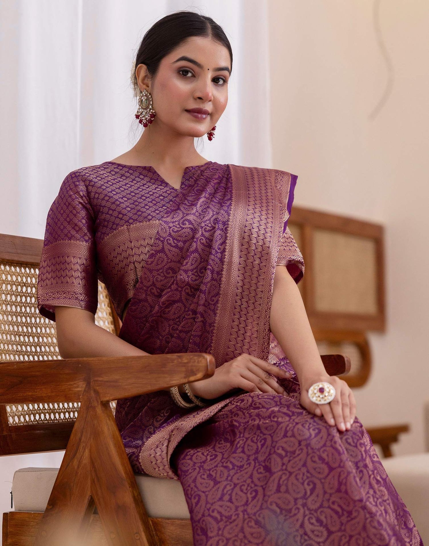 Dark Purple Silk Woven Kanjivaram Saree