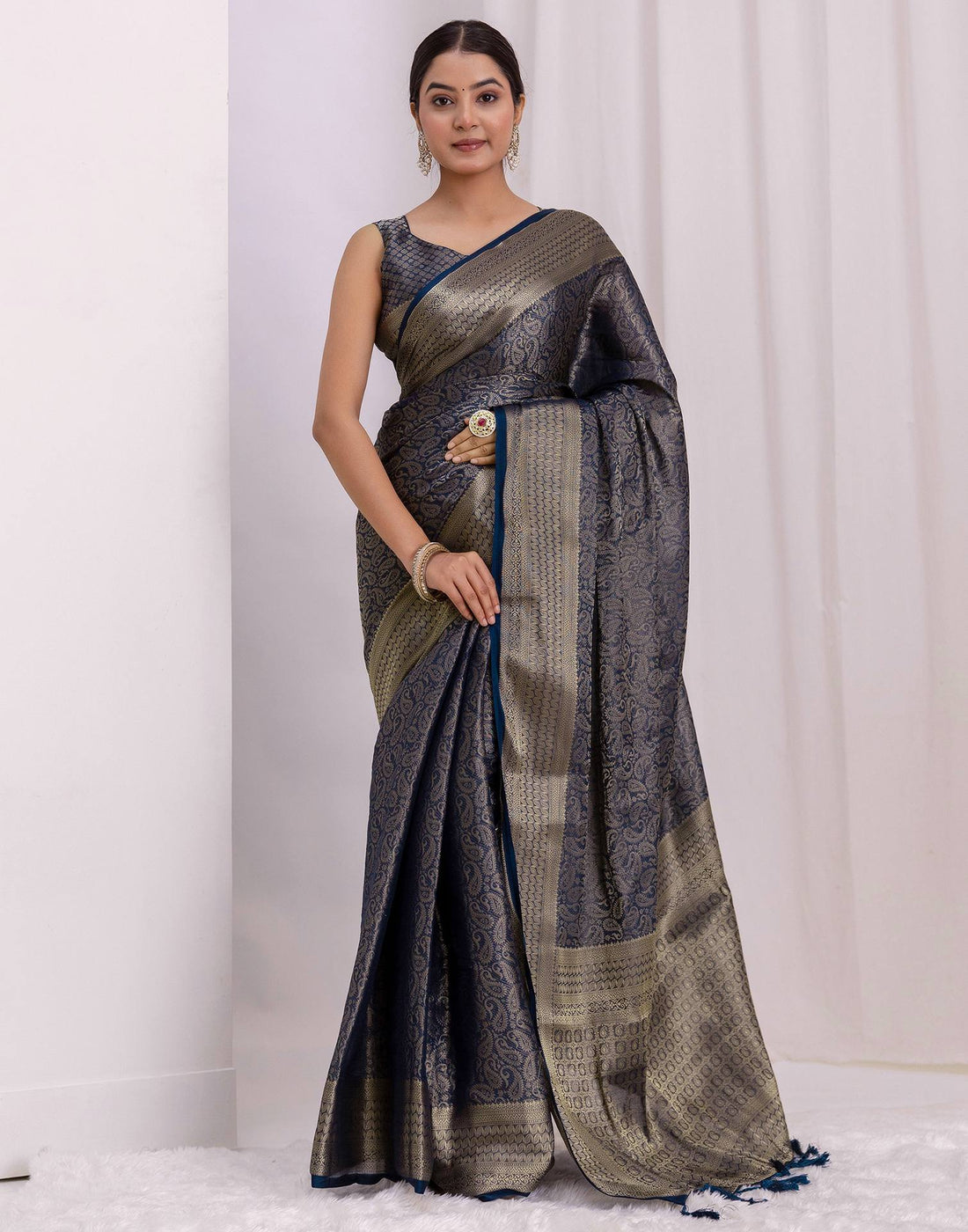 Rama Blue Silk Woven Kanjivaram Saree