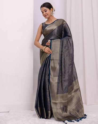 Rama Blue Silk Woven Kanjivaram Saree