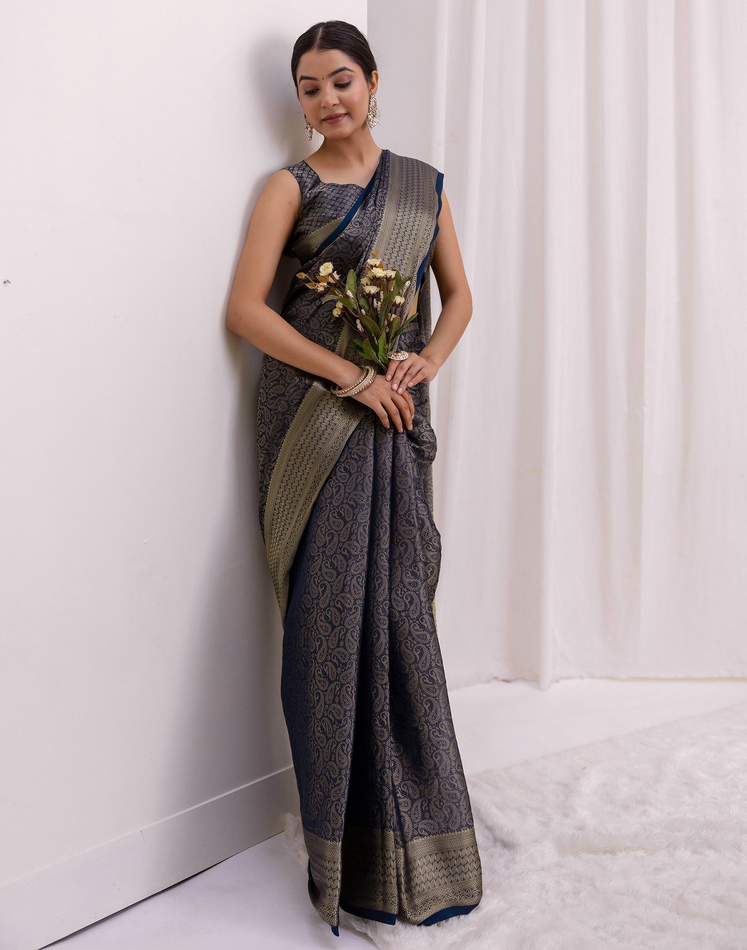 Rama Blue Silk Woven Kanjivaram Saree