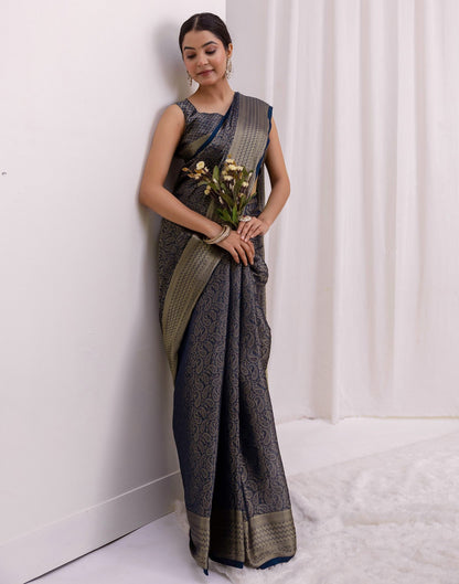 Rama Blue Silk Woven Kanjivaram Saree