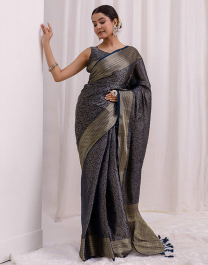 Rama Blue Silk Woven Kanjivaram Saree