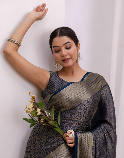 Rama Blue Silk Woven Kanjivaram Saree