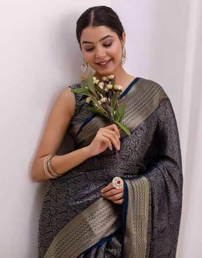 Rama Blue Silk Woven Kanjivaram Saree