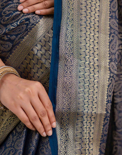 Rama Blue Silk Woven Kanjivaram Saree