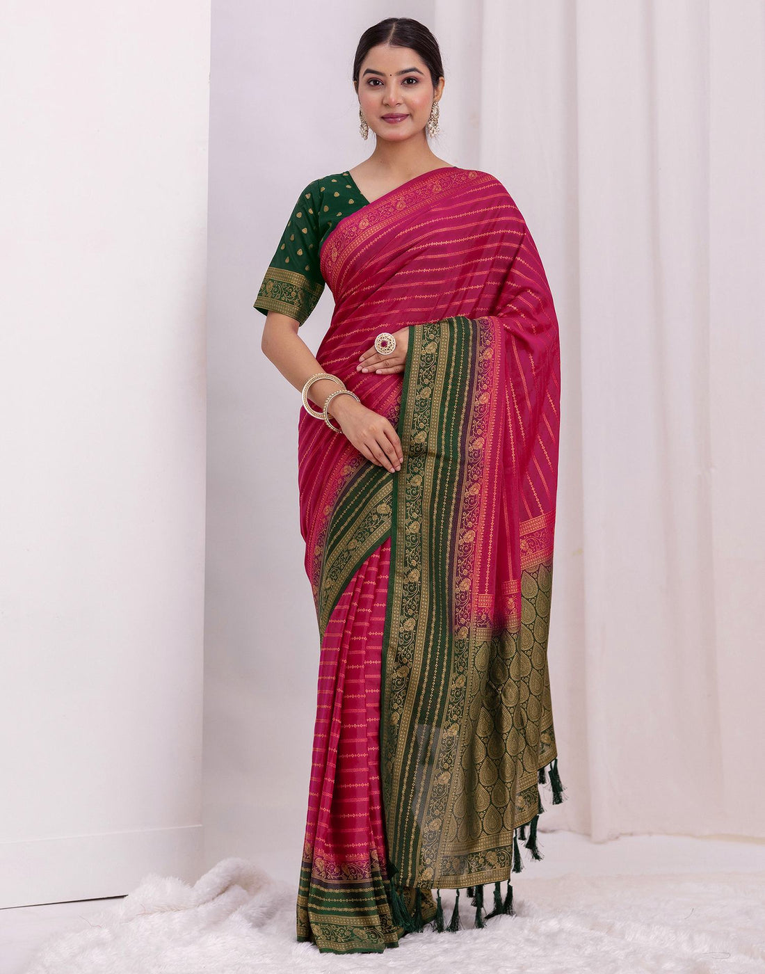 Rani Pink Silk Woven Saree