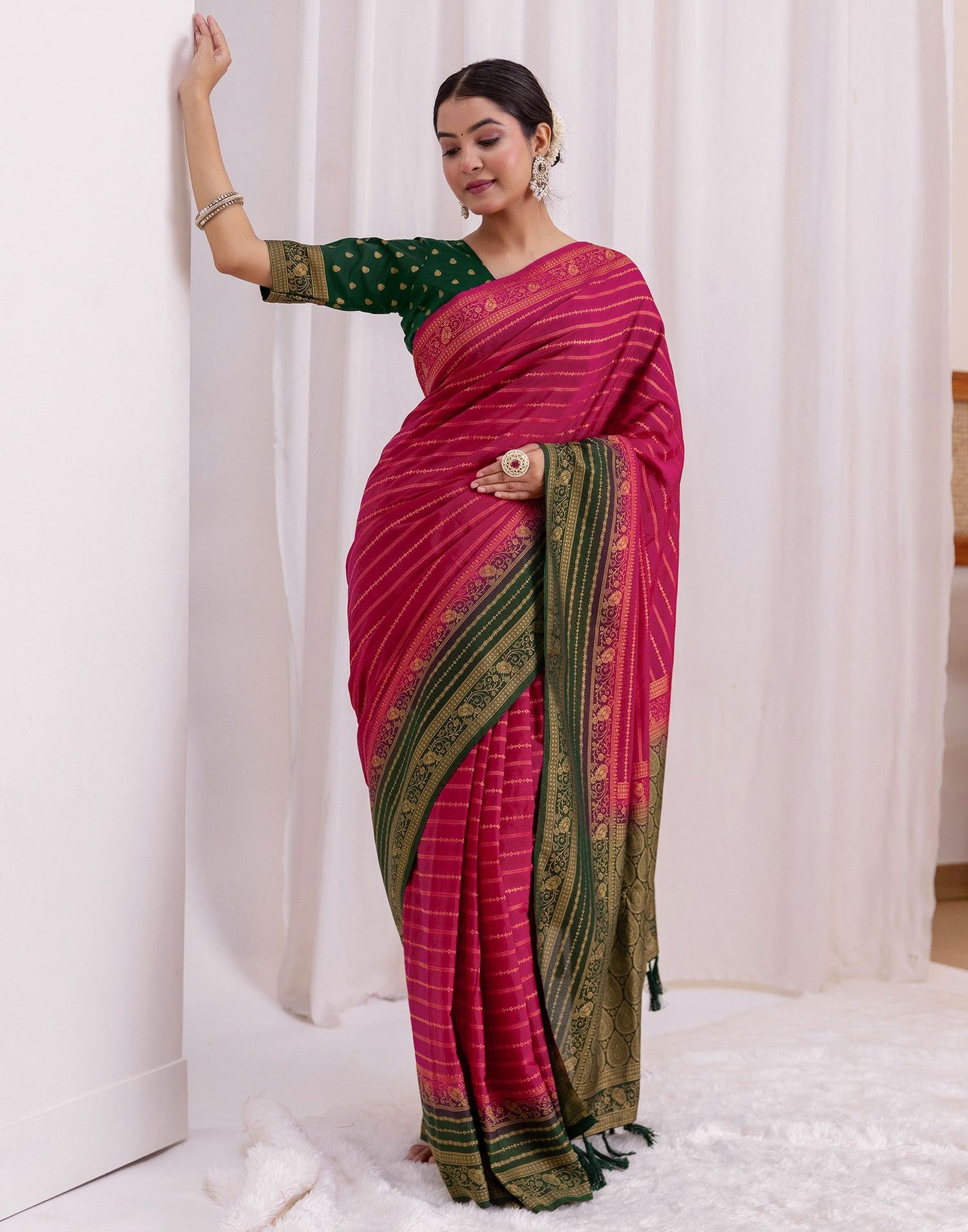 Rani Pink Silk Woven Saree