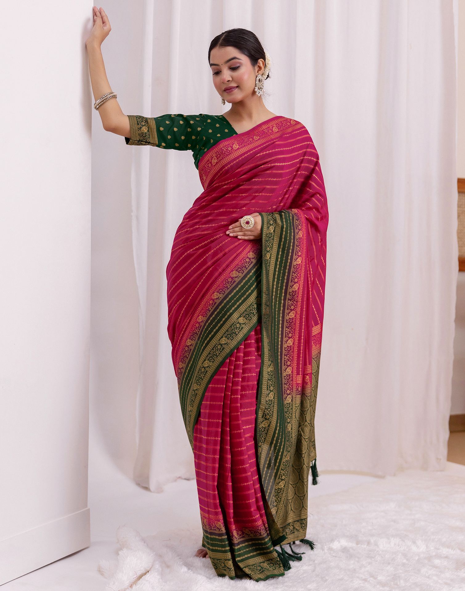 Rani Pink Silk Woven Saree