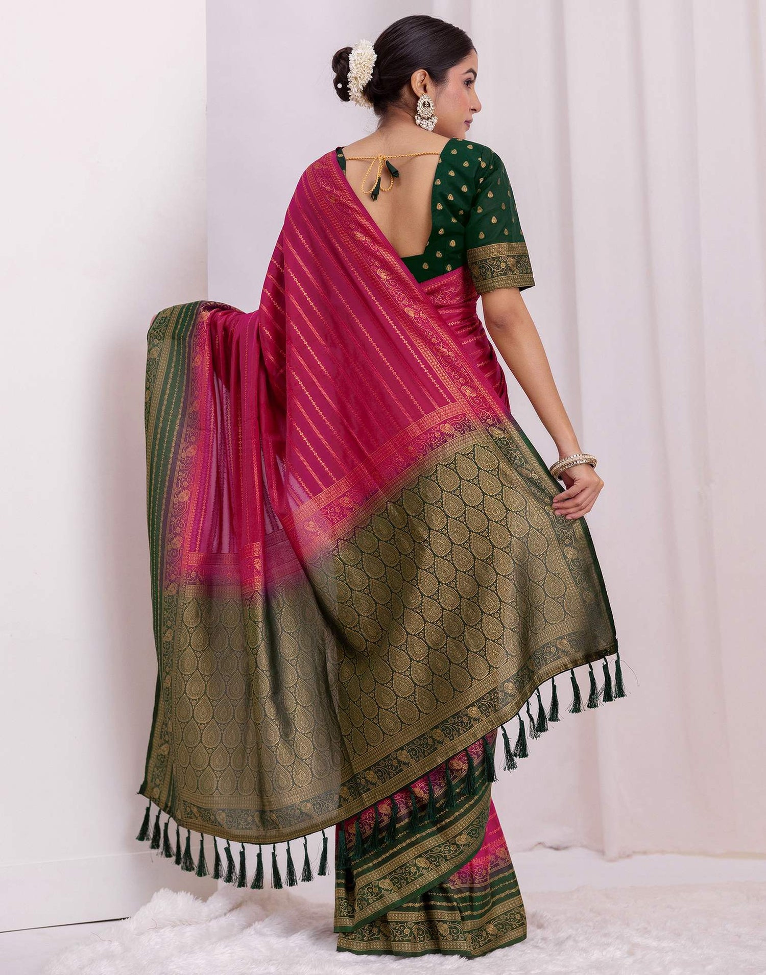 Rani Pink Silk Woven Saree