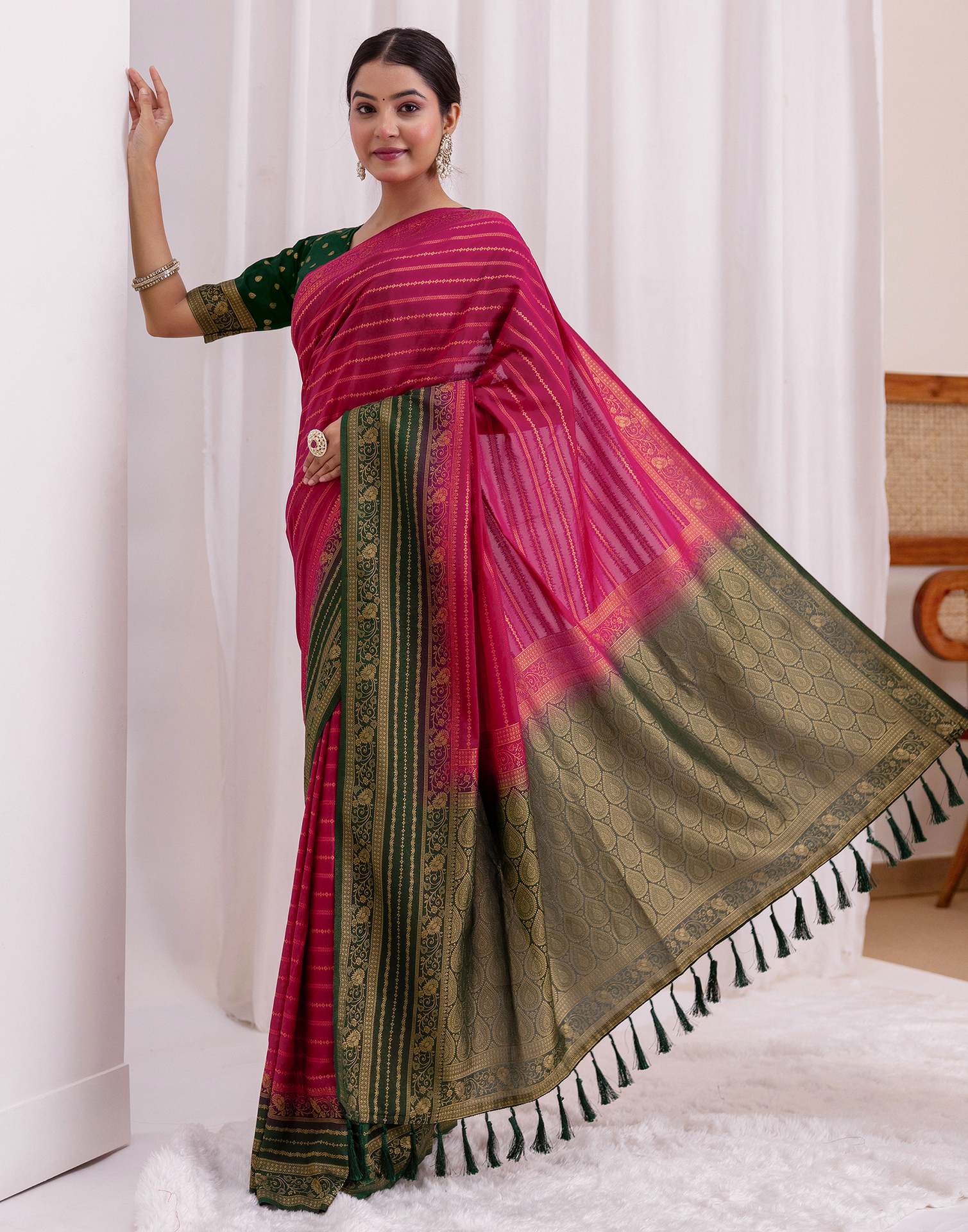 Rani Pink Silk Woven Saree