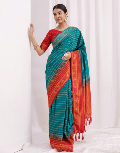 Dark Turquoise Silk Woven Saree