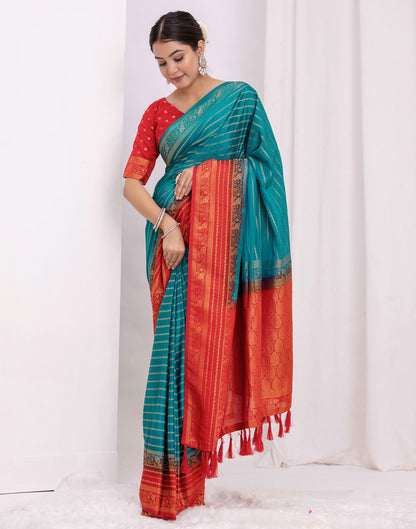 Dark Turquoise Silk Woven Saree