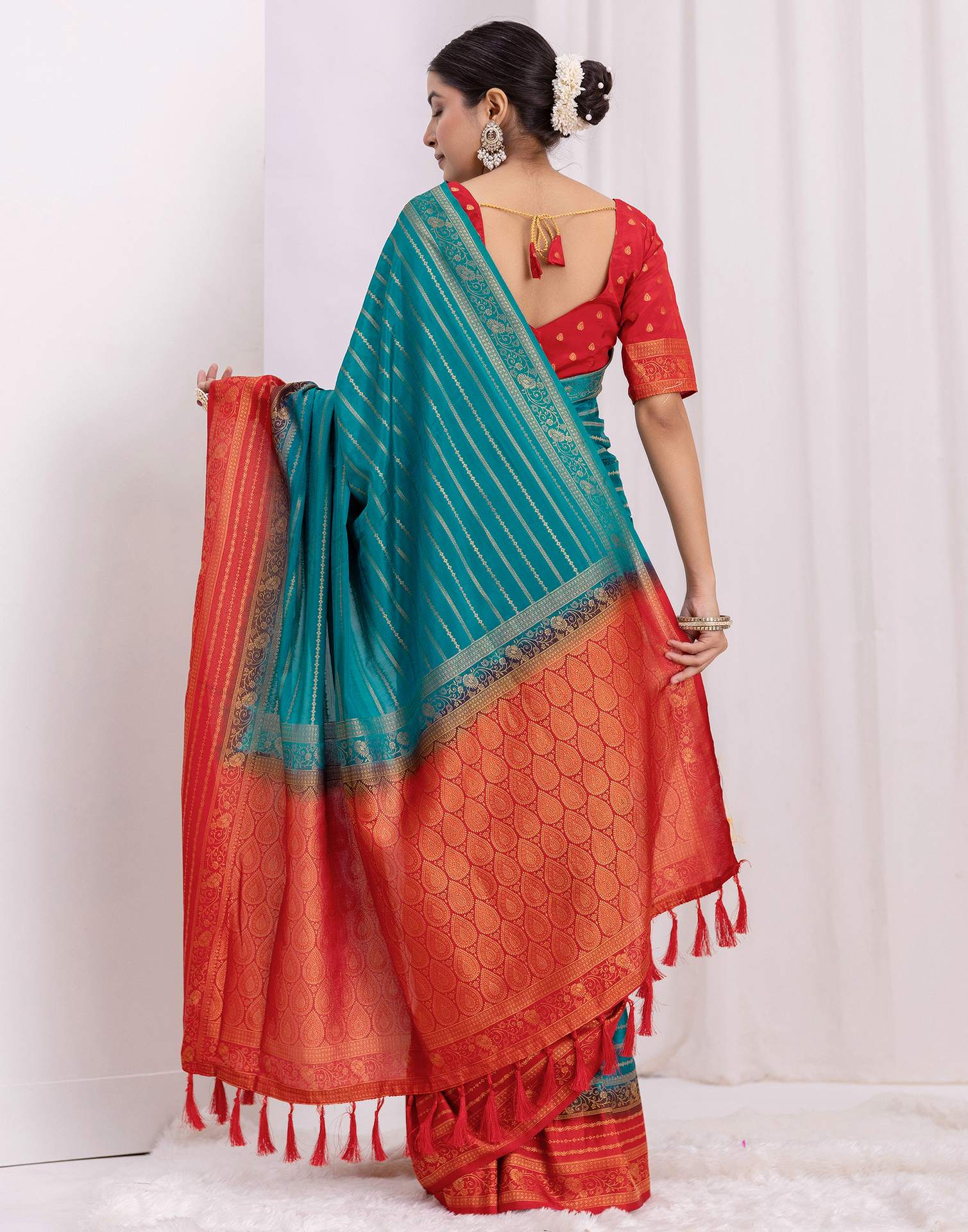 Dark Turquoise Silk Woven Saree