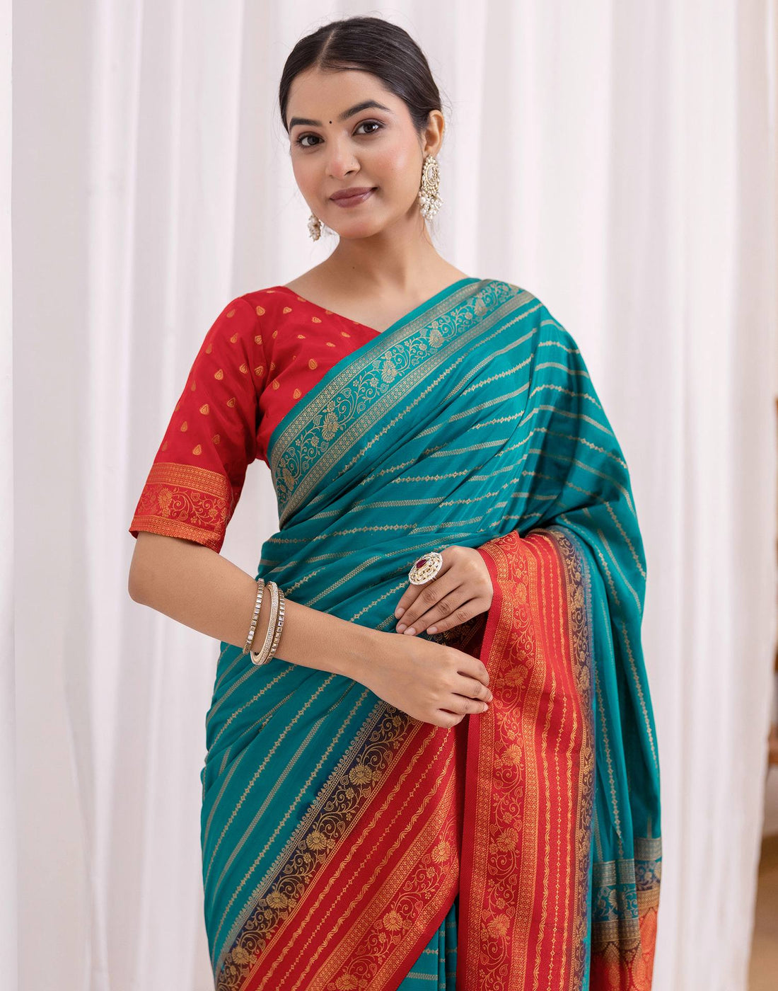 Dark Turquoise Silk Woven Saree