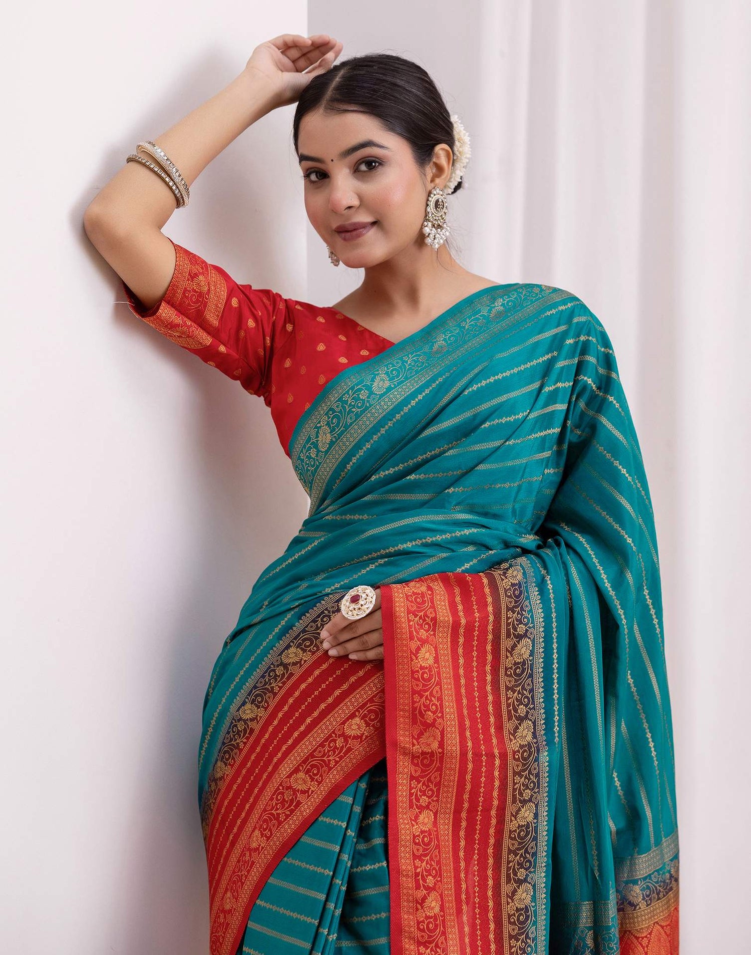 Dark Turquoise Silk Woven Saree