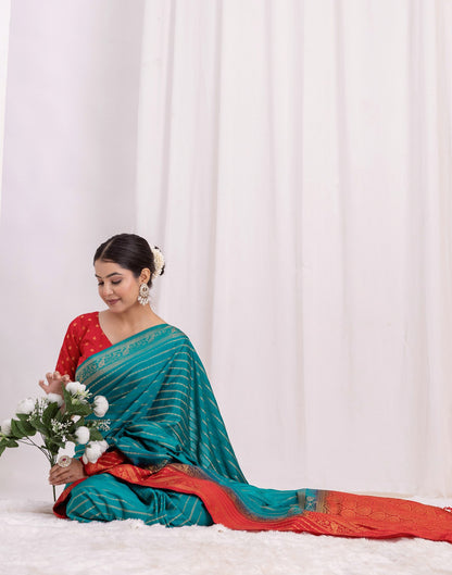 Dark Turquoise Silk Woven Saree