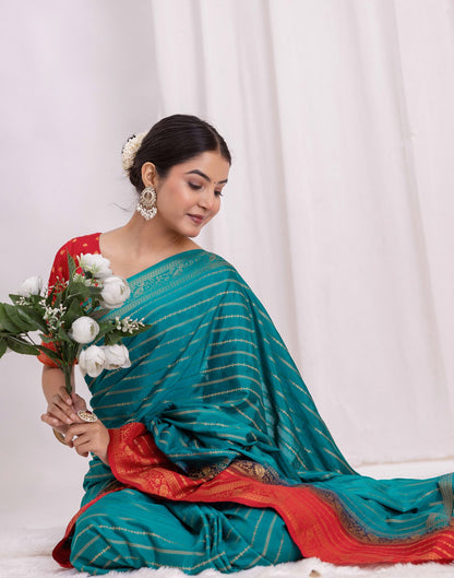 Dark Turquoise Silk Woven Saree