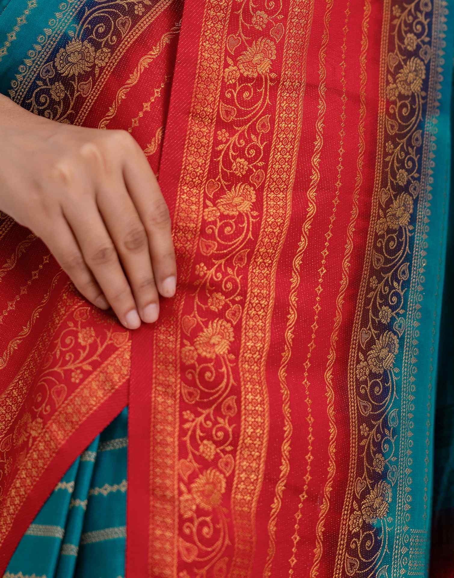 Dark Turquoise Silk Woven Saree