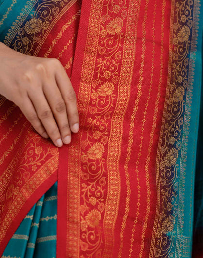 Dark Turquoise Silk Woven Saree