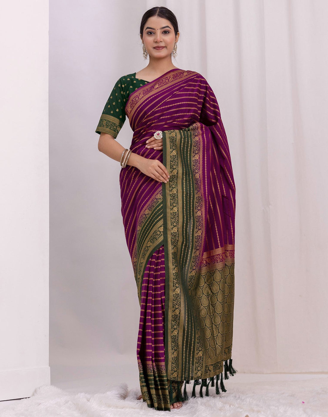 Dark Purple Silk Woven Saree