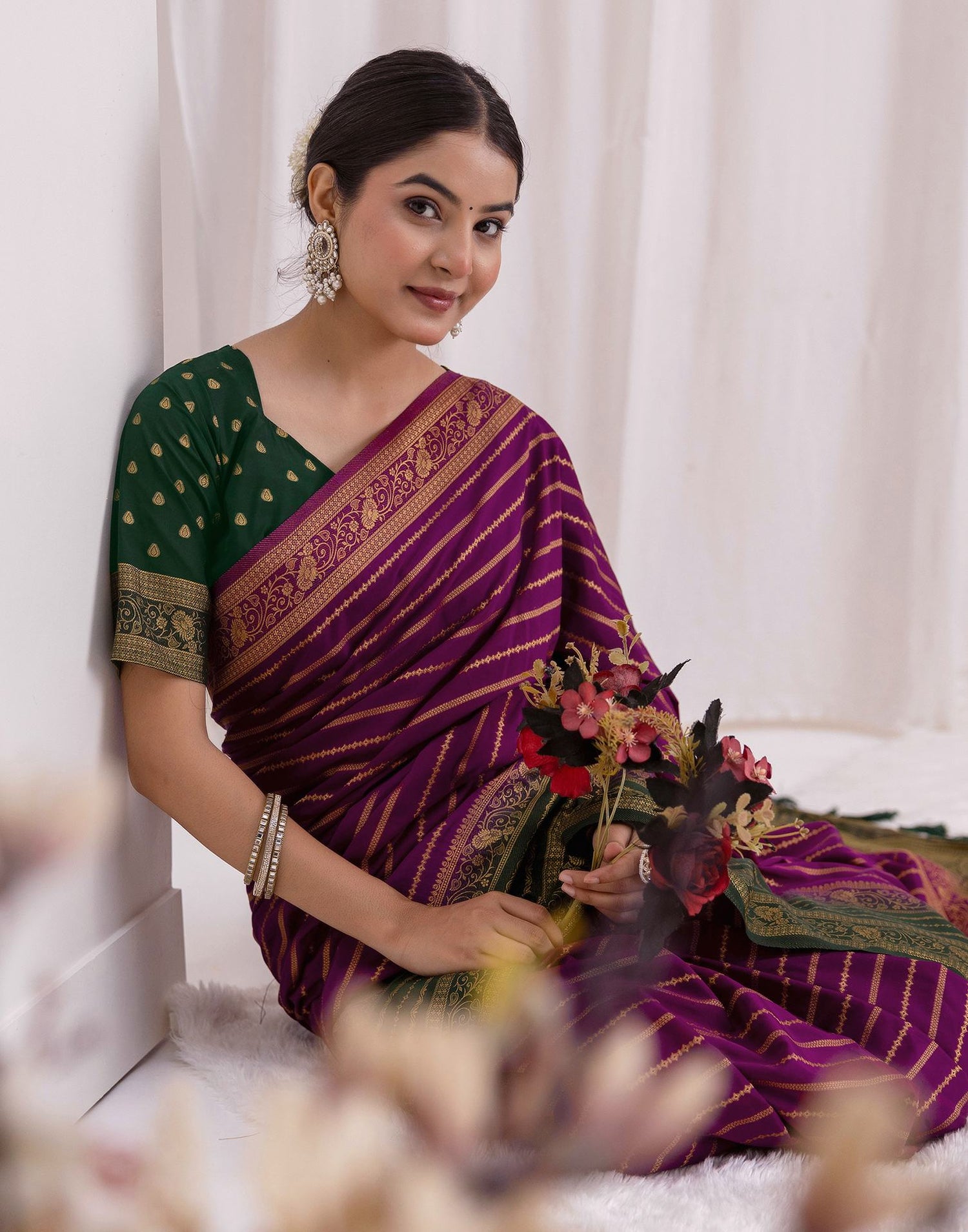 Dark Purple Silk Woven Saree