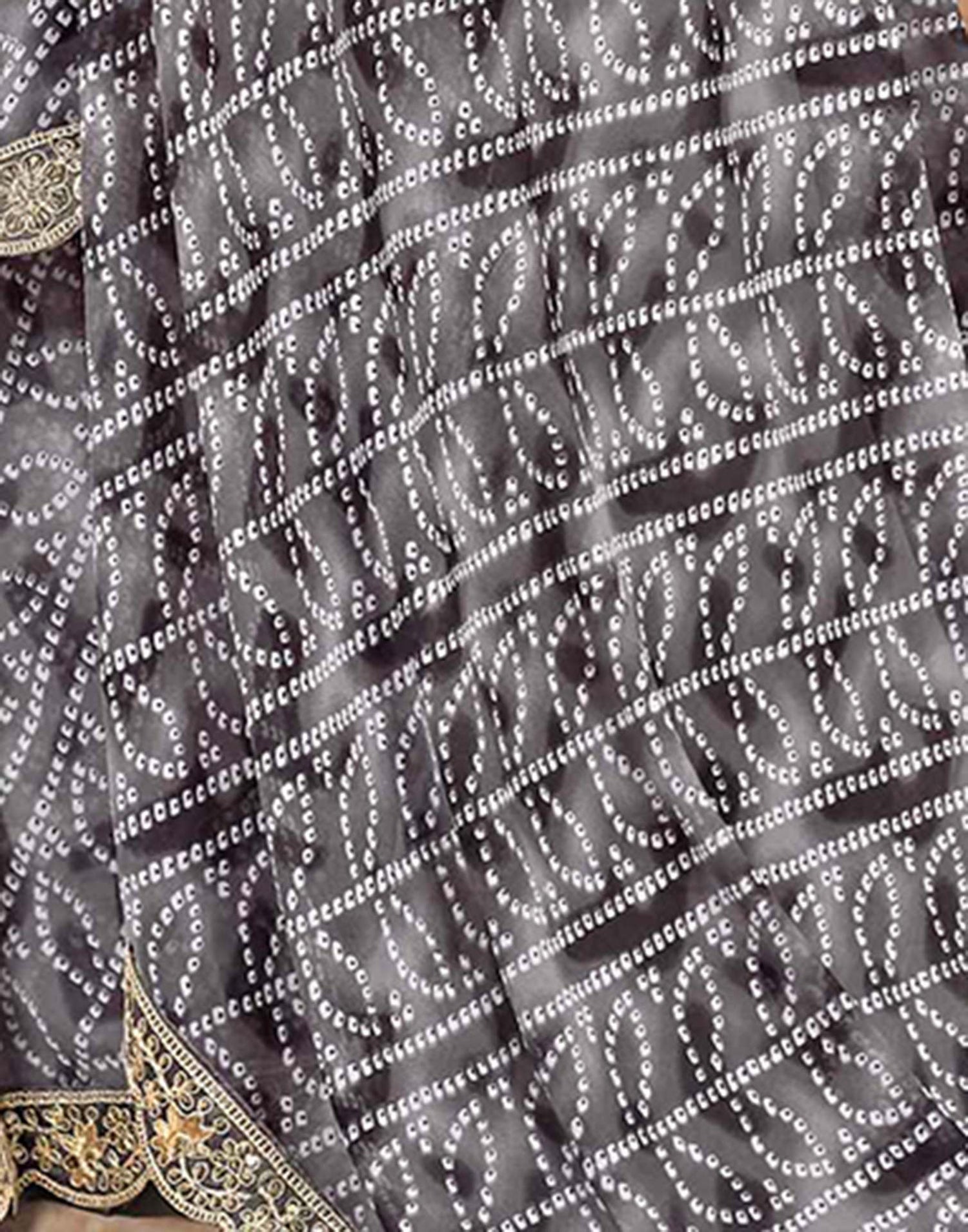 Grey Weightless Georgette Printed Bandhani Saree