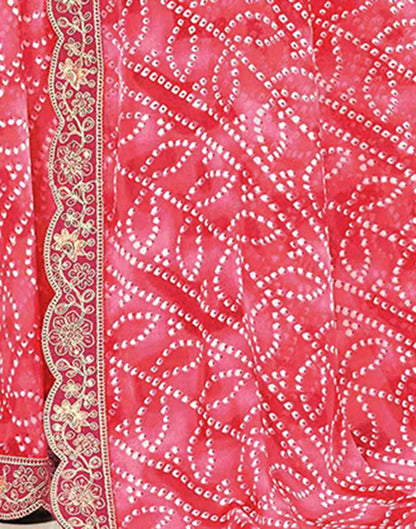 Coral Red Weightless Georgette Printed Bandhani Saree