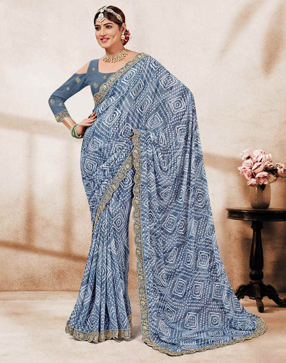 Metalic Blue Weightless Georgette Printed Bandhani Saree
