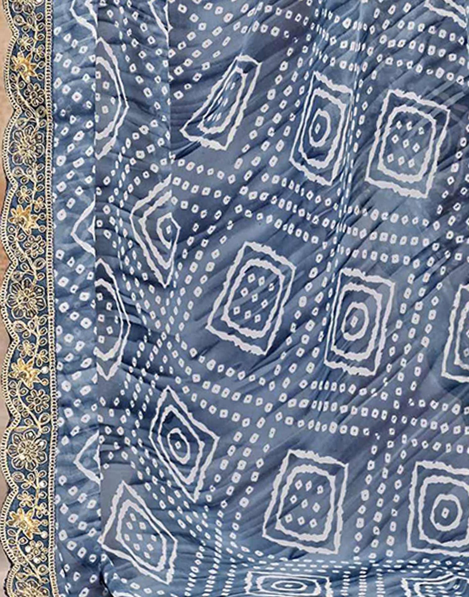 Metalic Blue Weightless Georgette Printed Bandhani Saree