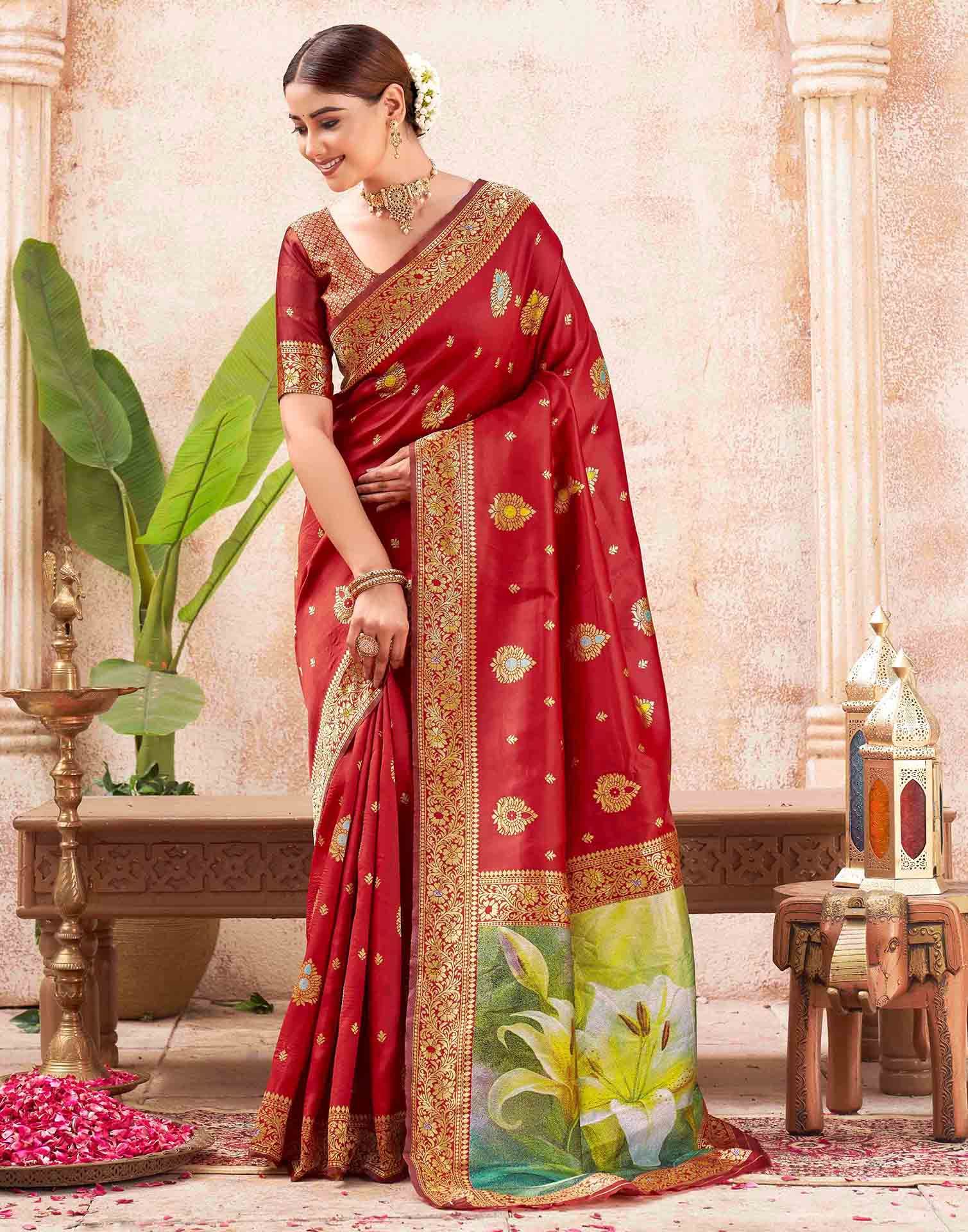 Red Silk Woven Banarasi Saree