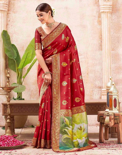 Red Silk Woven Banarasi Saree