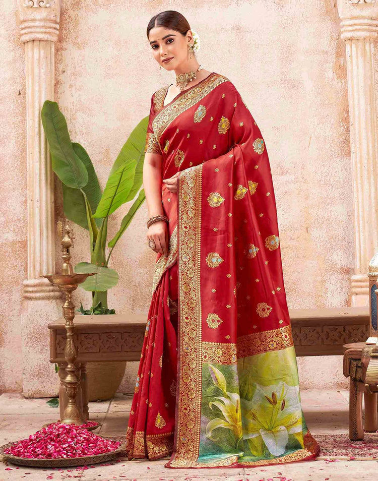 Red Silk Woven Banarasi Saree