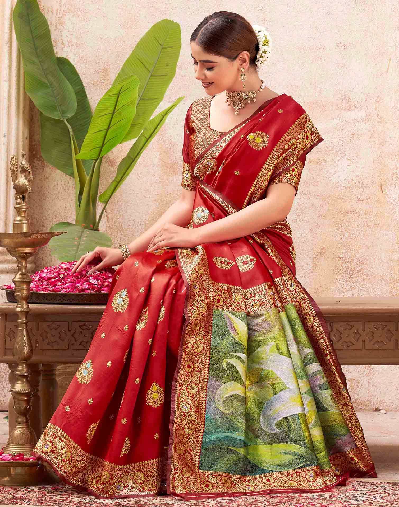 Red Silk Woven Banarasi Saree