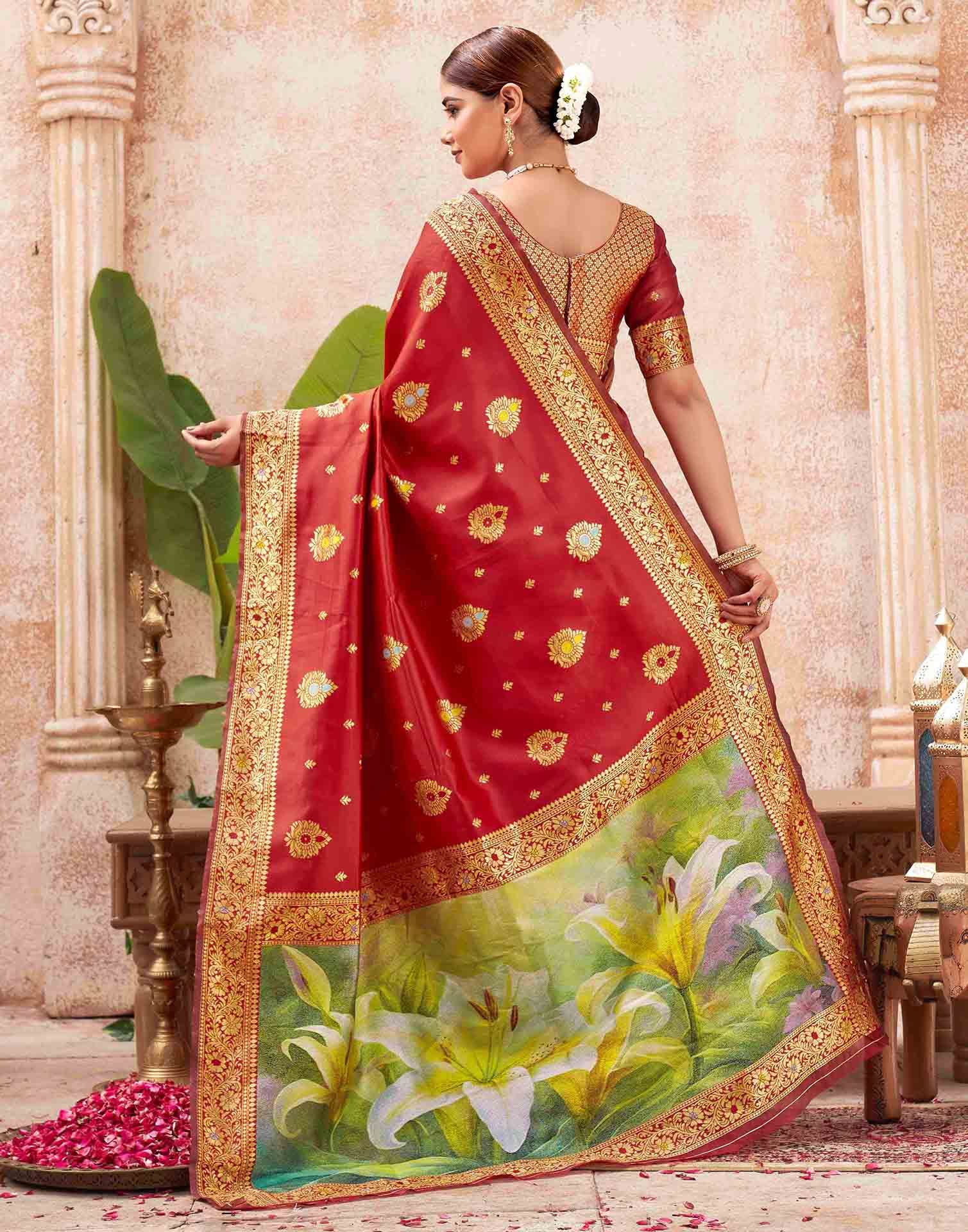 Red Silk Woven Banarasi Saree