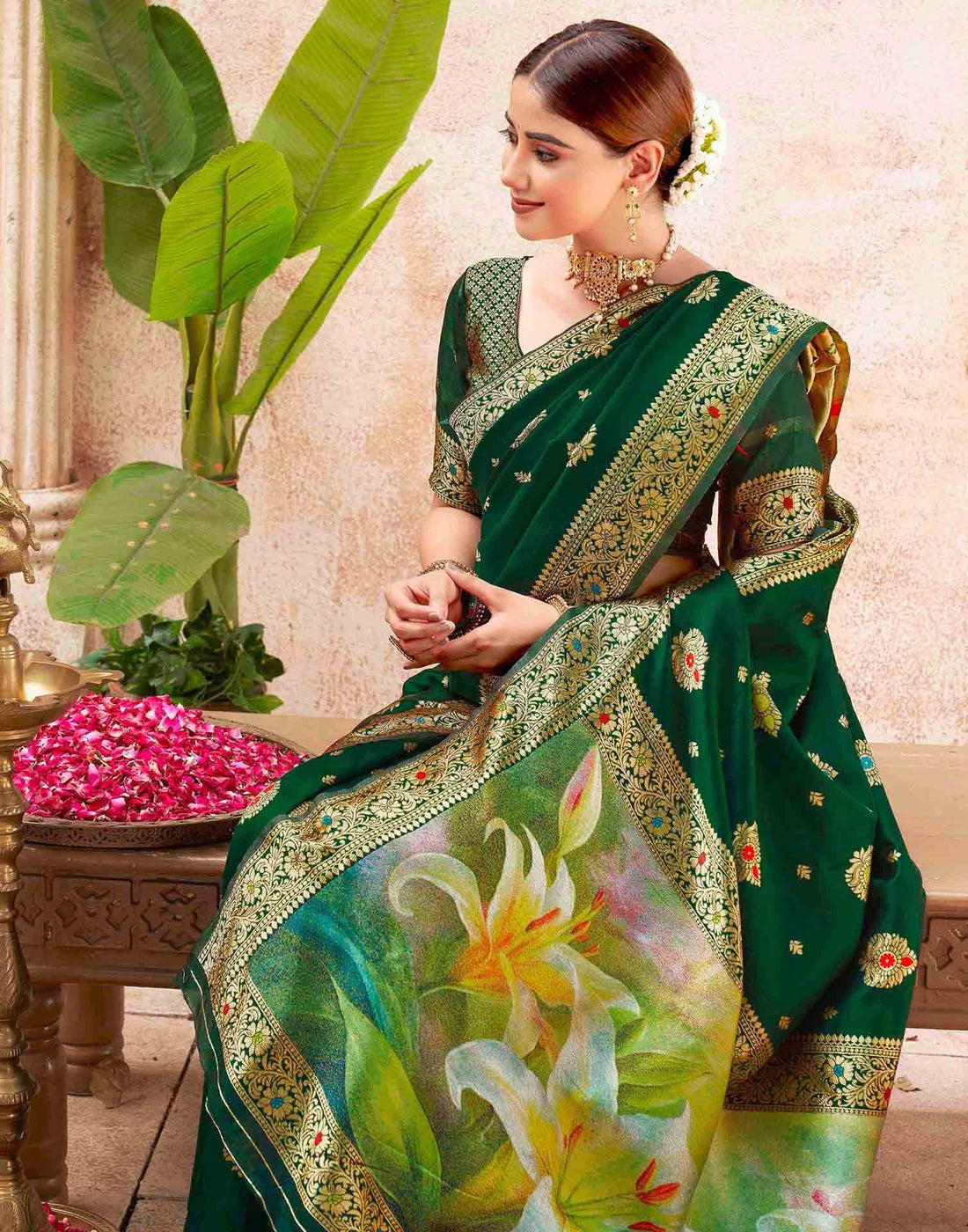 Green Silk Woven Banarasi Saree