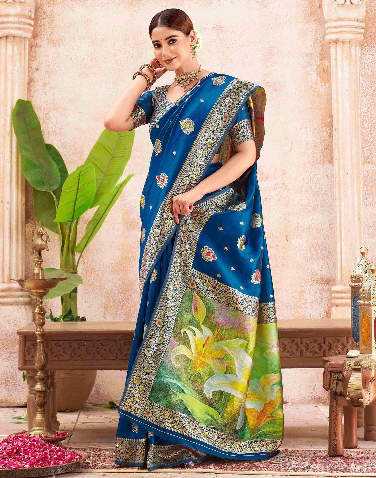 Peacock Blue Silk Woven Banarasi Saree