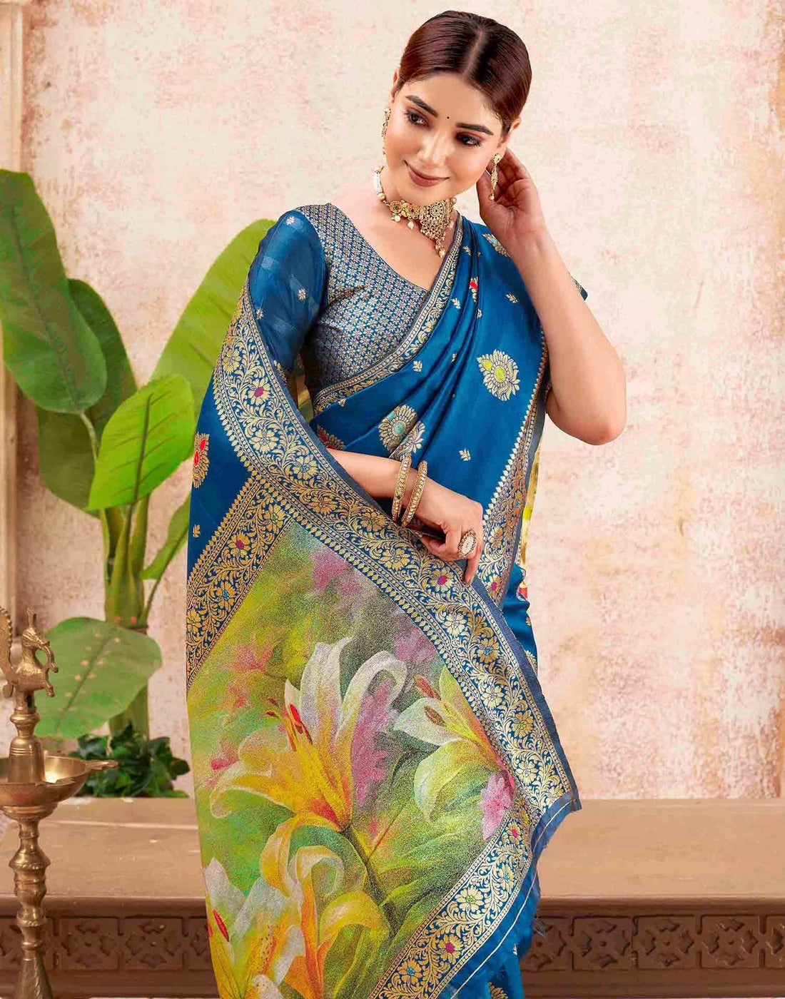 Peacock Blue Silk Woven Banarasi Saree