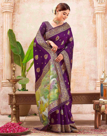 Dark Purple Silk Woven Banarasi Saree