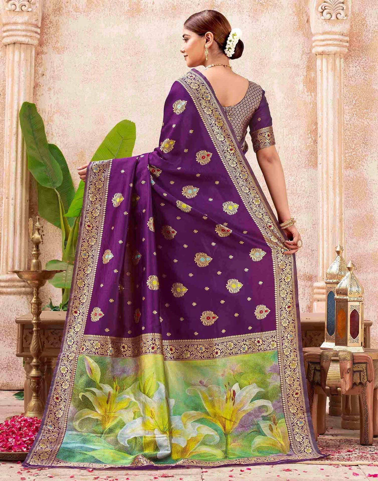 Dark Purple Silk Woven Banarasi Saree