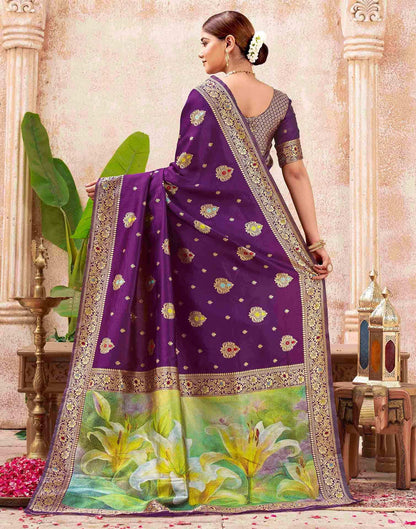 Dark Purple Silk Woven Banarasi Saree