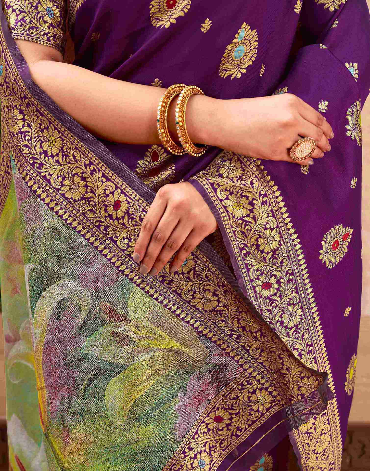 Dark Purple Silk Woven Banarasi Saree