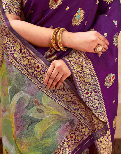 Dark Purple Silk Woven Banarasi Saree