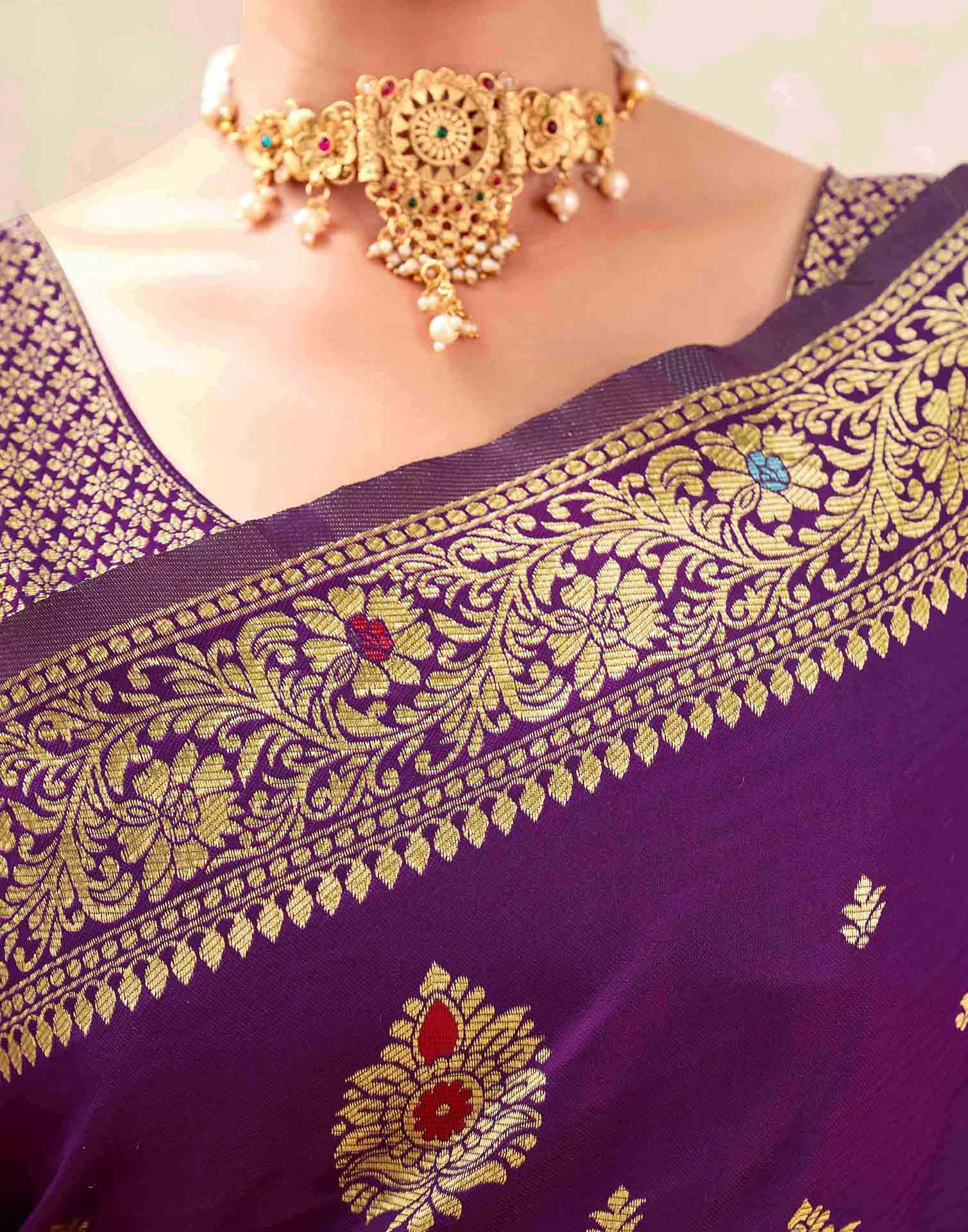 Dark Purple Silk Woven Banarasi Saree