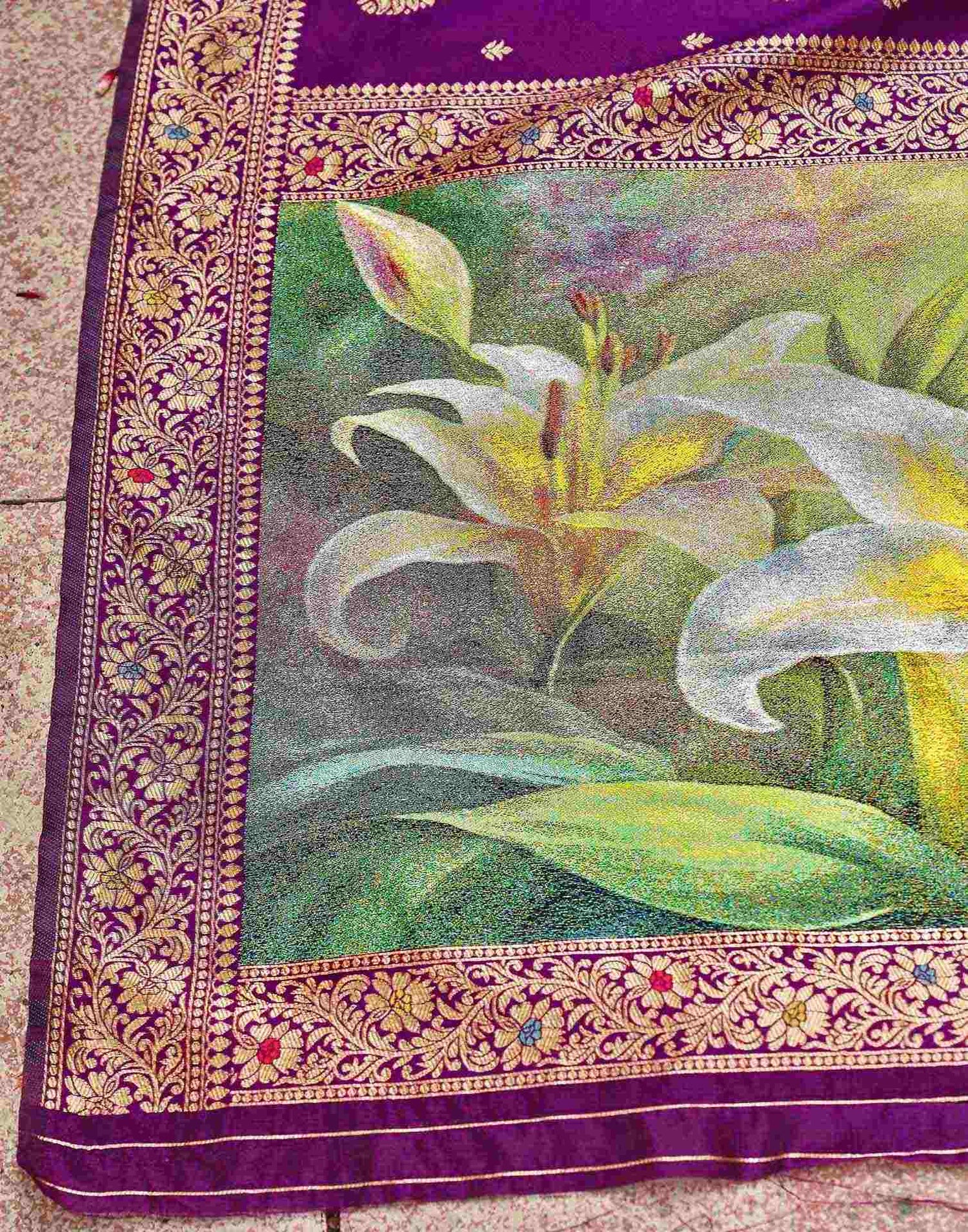 Dark Purple Silk Woven Banarasi Saree